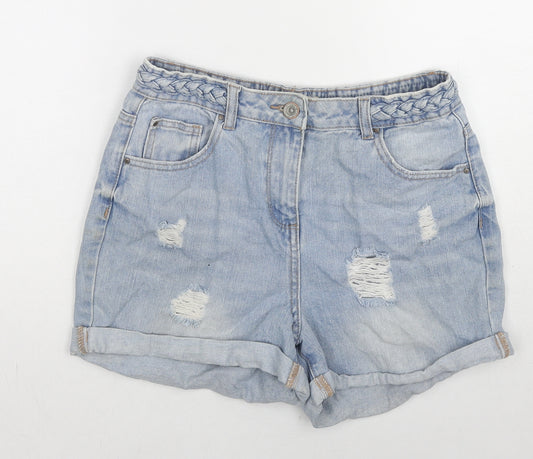 Papaya Womens Blue Cotton Mom Shorts Size 10 L4 in Regular Zip - Distressed Denim