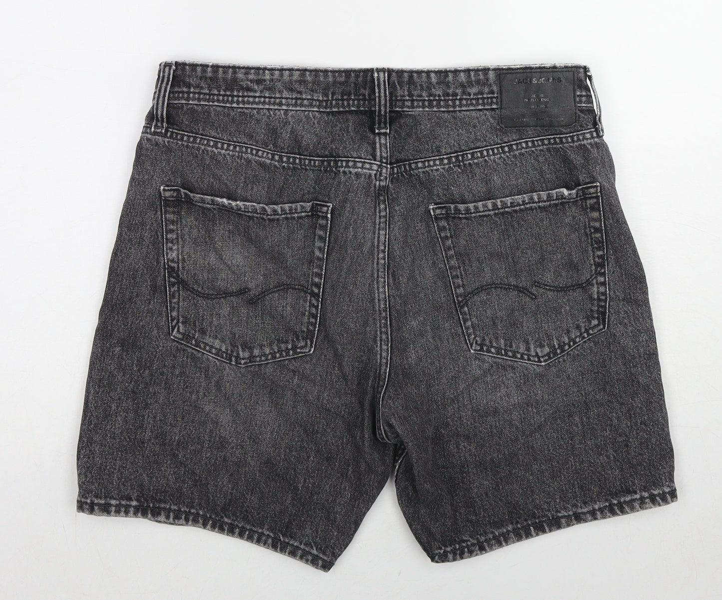 JACK & JONES Mens Black Cotton Chino Shorts Size L L7 in Relaxed Zip