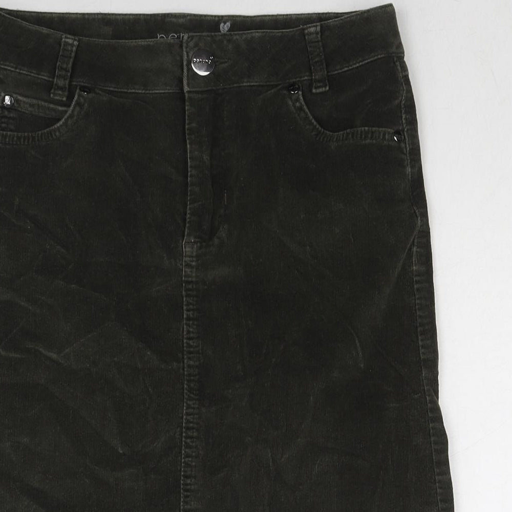 Marks and Spencer Womens Green Cotton A-Line Skirt Size 8 Zip