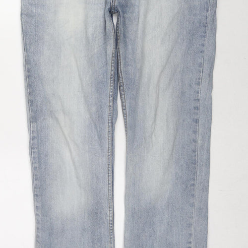 F&F Mens Blue Cotton Straight Jeans Size 34 in L32 in Regular Zip