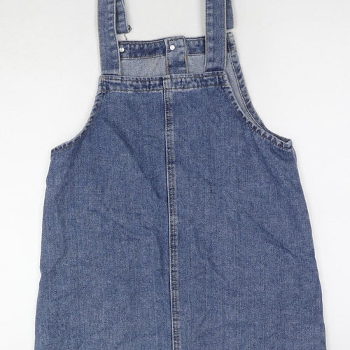 Denim & Co. Womens Blue Cotton Pinafore/Dungaree Dress Size 12 Square Neck Button