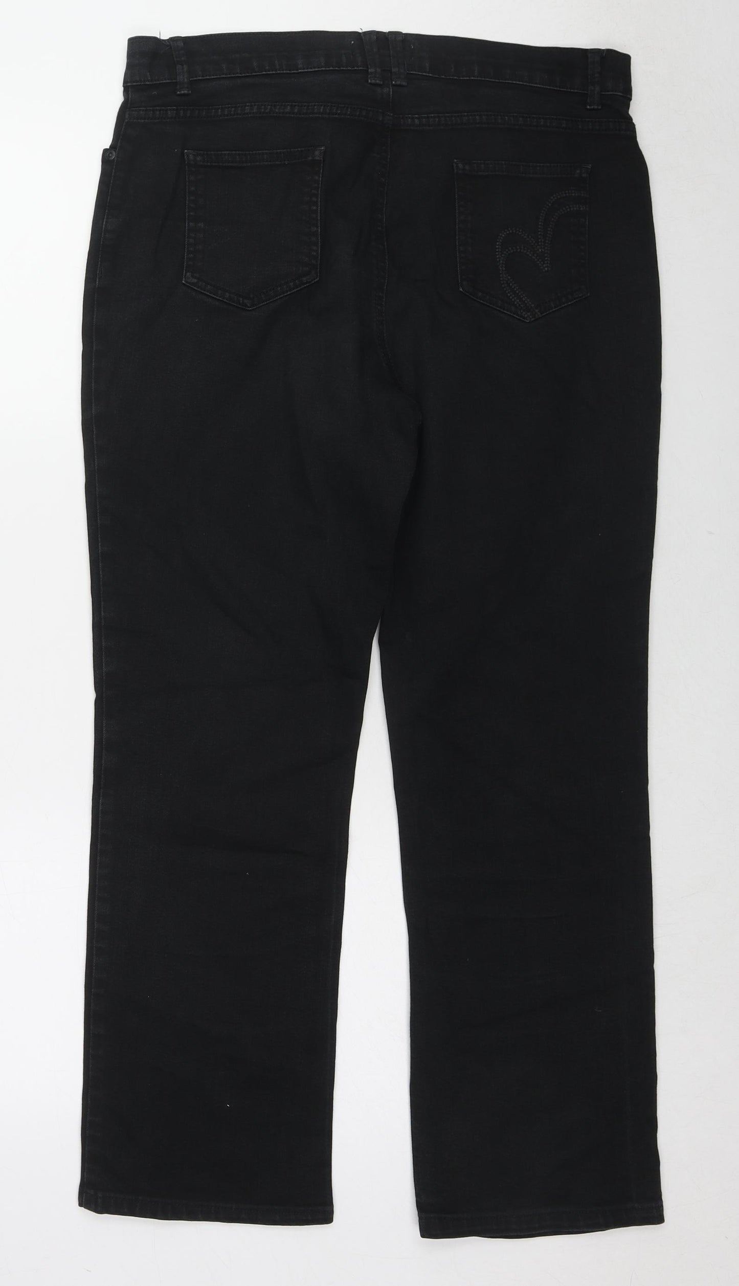 Per Una Womens Black Cotton Straight Jeans Size 14 L27 in Regular Zip