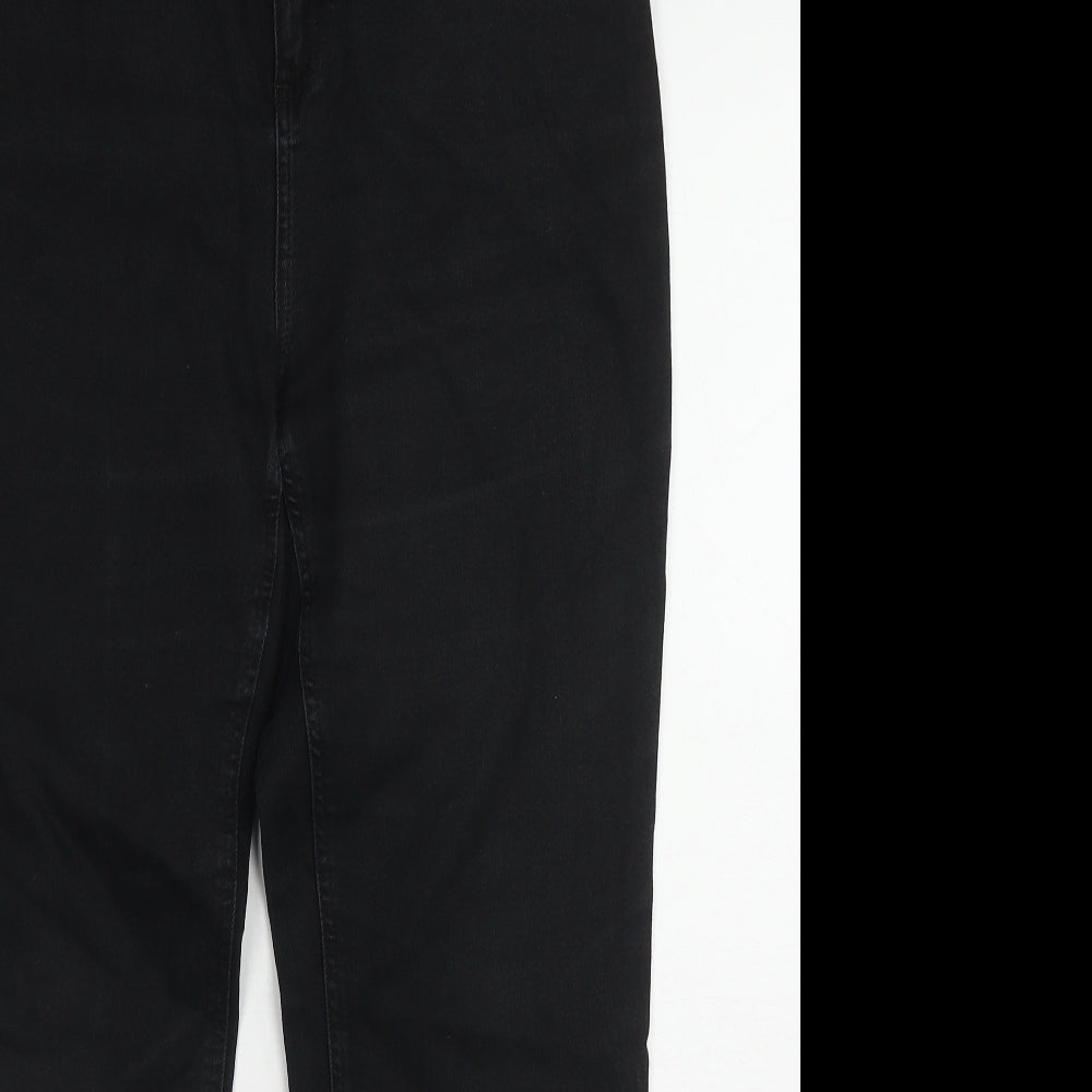 Per Una Womens Black Cotton Straight Jeans Size 14 L27 in Regular Zip