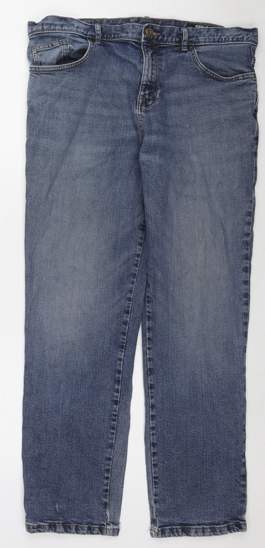 TU Mens Blue Cotton Straight Jeans Size 36 in L30 in Regular Zip