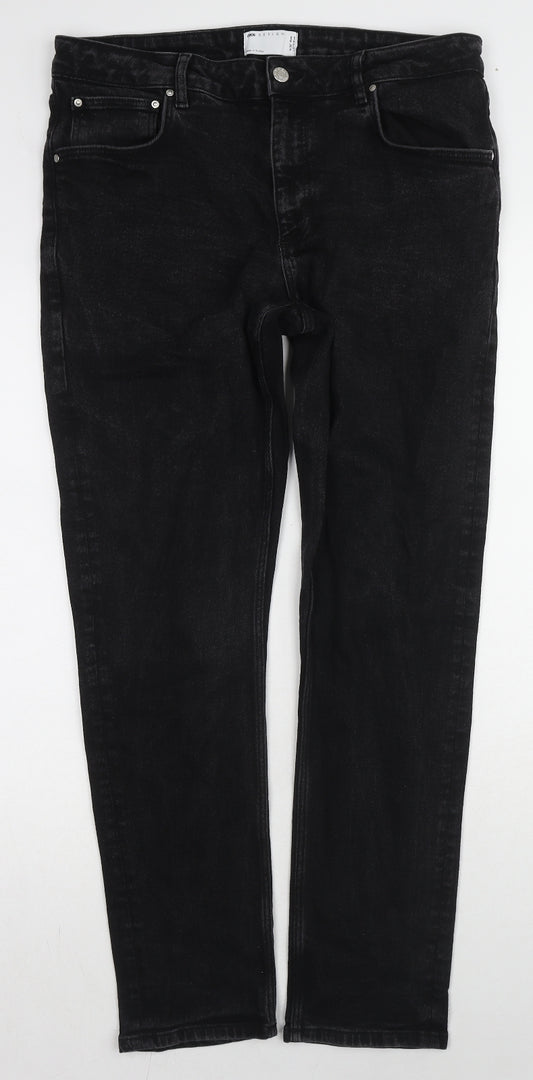 ASOS Mens Black Cotton Straight Jeans Size 36 in L32 in Regular Zip