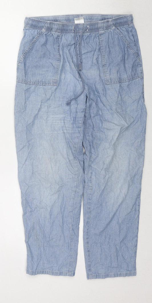 Damart Womens Blue Cotton Straight Jeans Size 16 L25 in Regular Drawstring