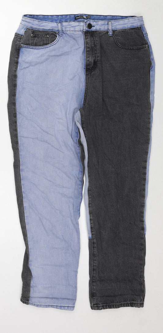 Boohoo Womens Multicoloured Cotton Straight Jeans Size 16 L28 in Regular Zip