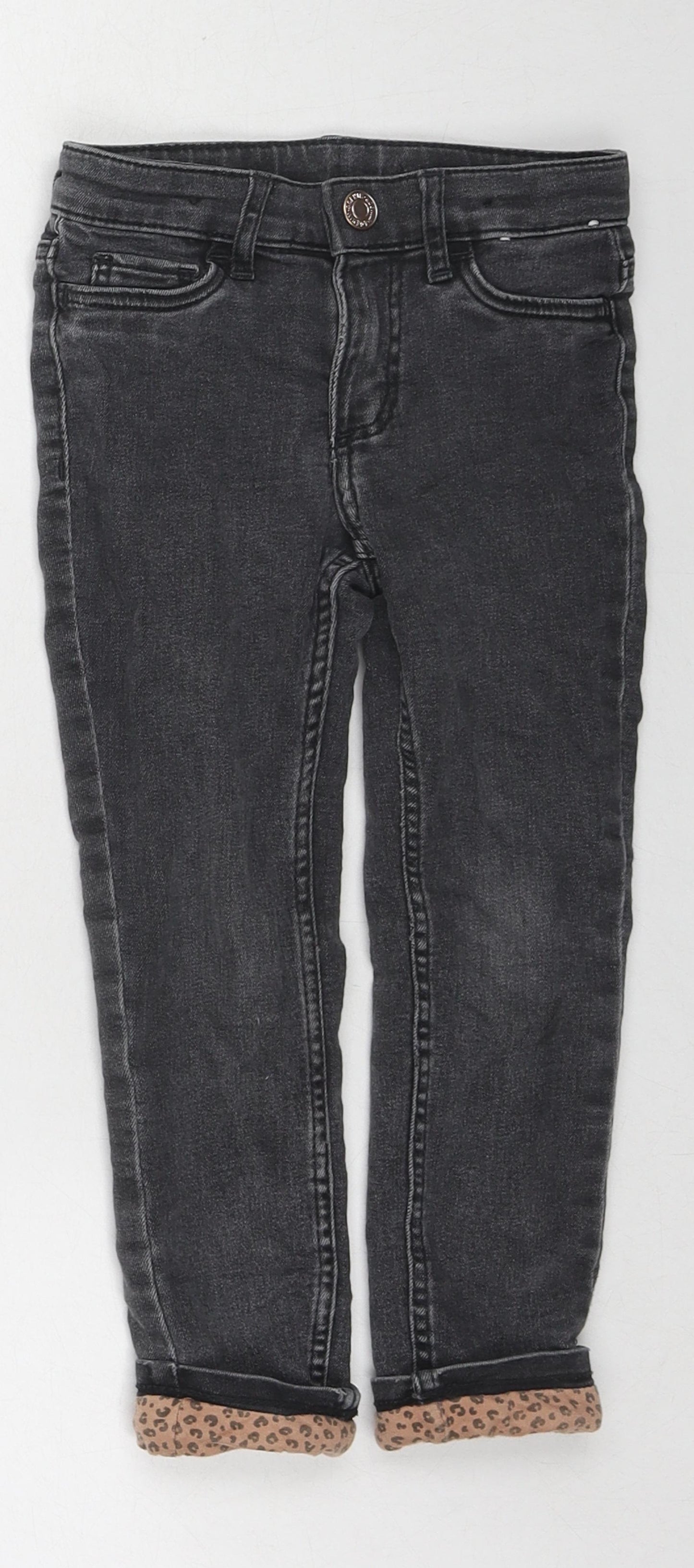 H&M Girls Black Cotton Skinny Jeans Size 2-3 Years Regular Zip
