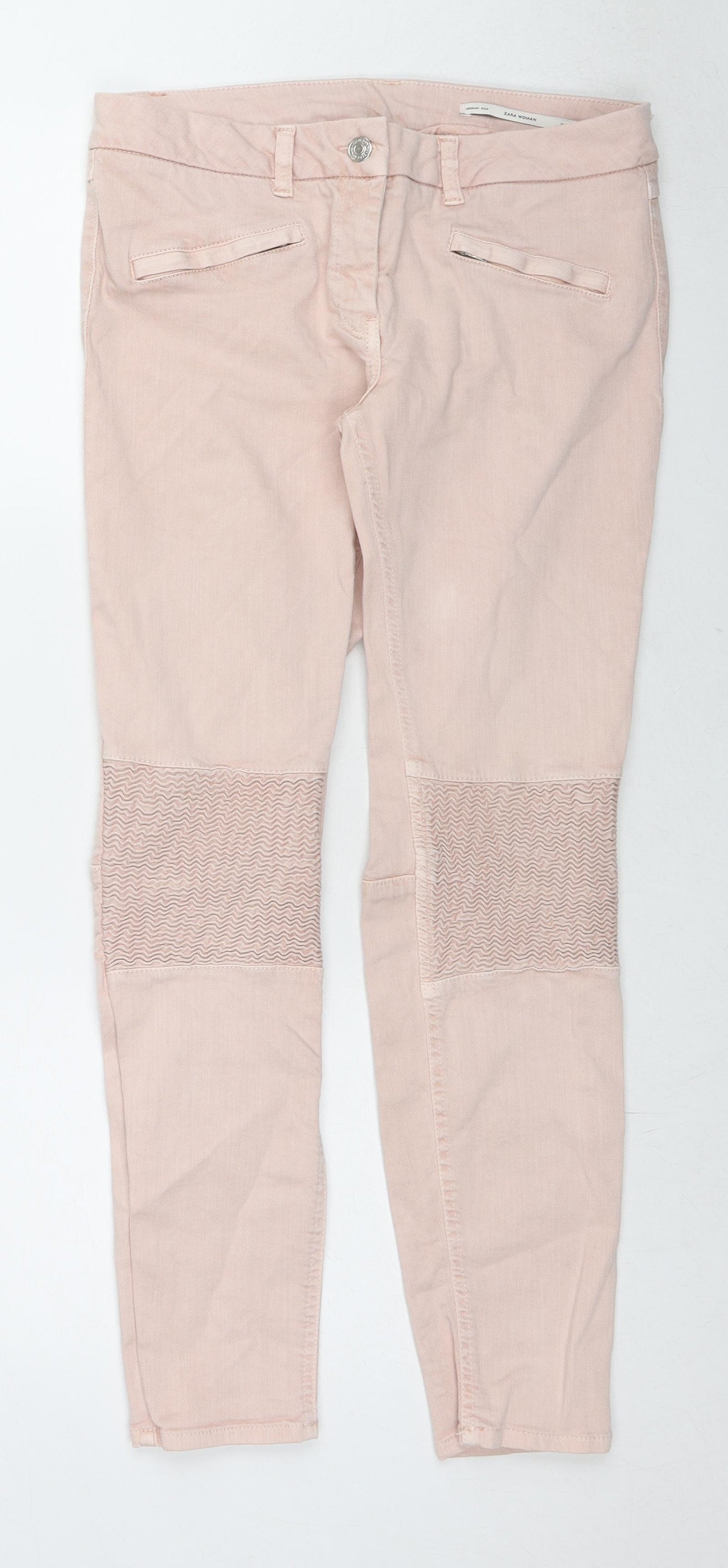 Zara Womens Beige Cotton Straight Jeans Size 12 L27 in Regular Zip