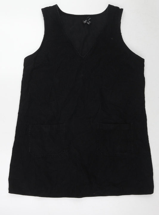 Nobody's child Womens Black Cotton Pinafore/Dungaree Dress Size 12 V-Neck Pullover