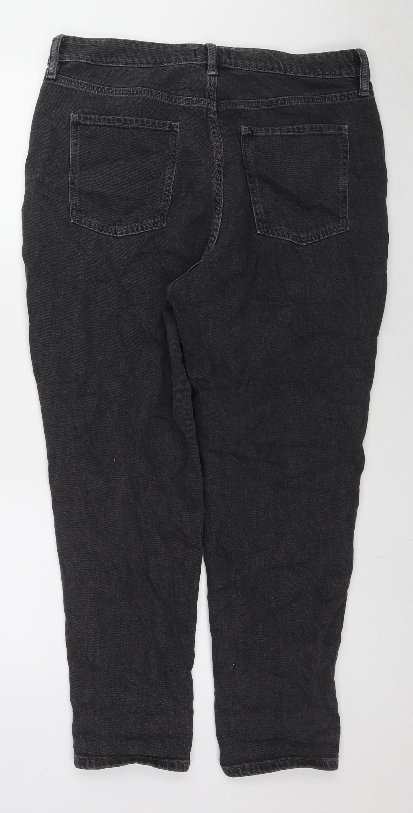 F&F Womens Black Cotton Tapered Jeans Size 16 L26 in Regular Zip