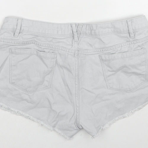Denim & Co. Womens Grey Cotton Hot Pants Shorts Size 12 L3 in Regular Zip