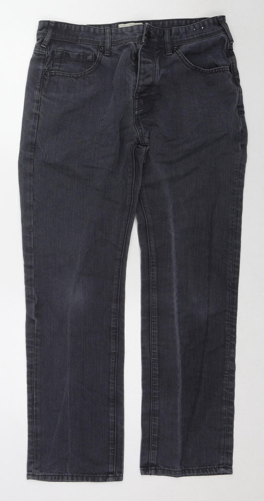 Jasper Conran Mens Black Cotton Straight Jeans Size 34 in L30 in Regular Zip