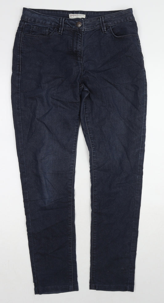 Papaya Womens Blue Cotton Straight Jeans Size 12 L30 in Regular Zip