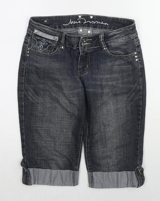 Jane Norman Womens Blue Cotton Cut-Off Shorts Size 10 L14 in Regular Zip