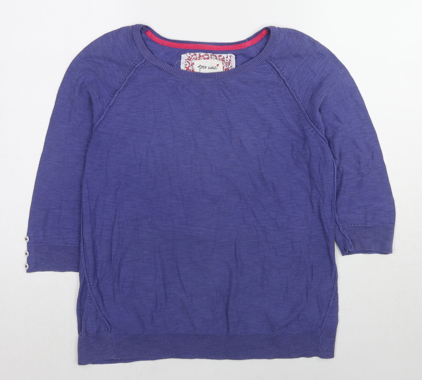 Per Una Womens Purple Round Neck Cotton Pullover Jumper Size 12 Pullover - Button Cuffs