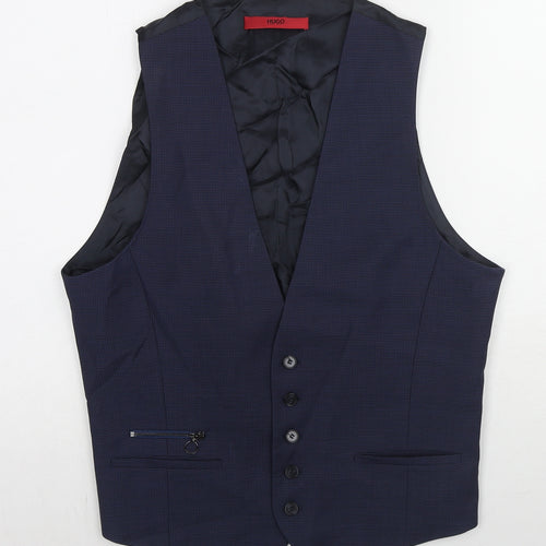 HUGO BOSS Mens Blue Wool Jacket Suit Waistcoat Size 38 Regular - Zip Pocket