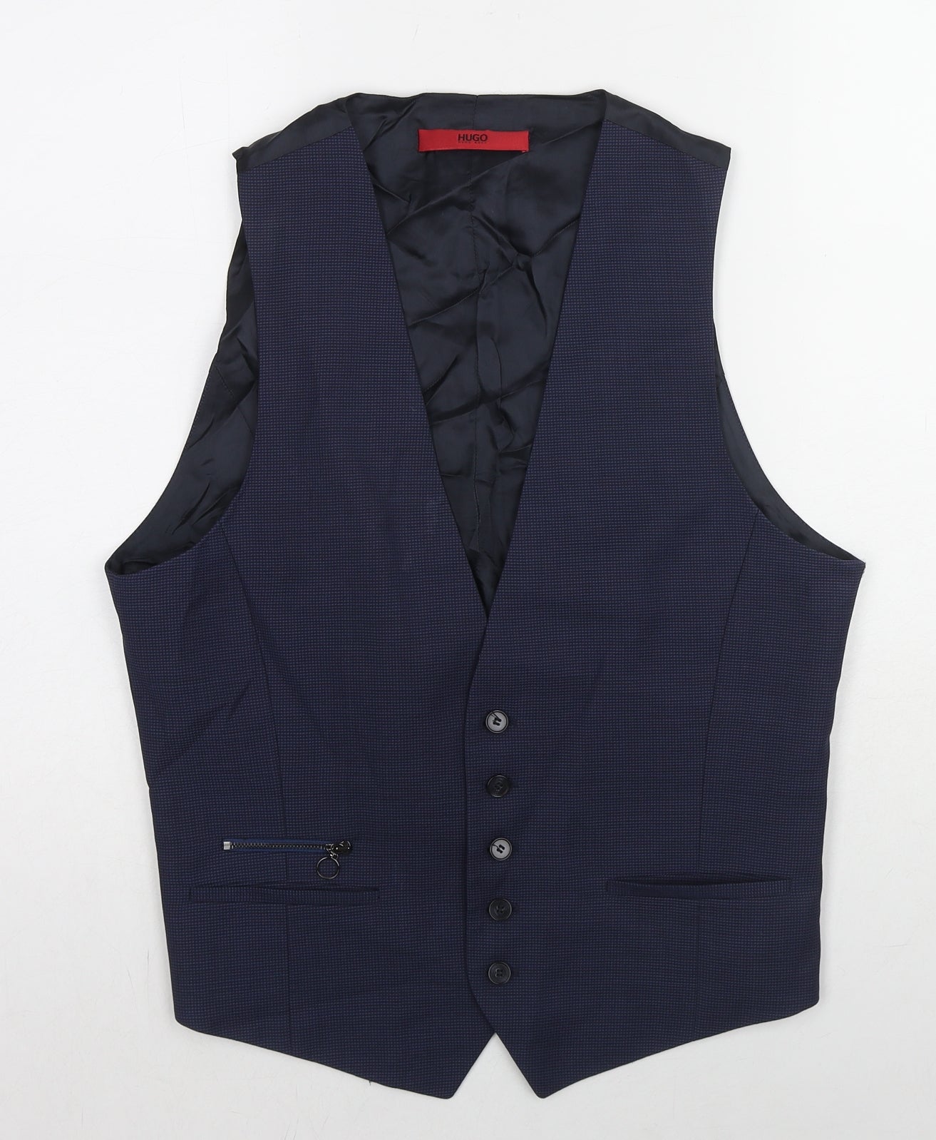 HUGO BOSS Mens Blue Wool Jacket Suit Waistcoat Size 38 Regular - Zip Pocket