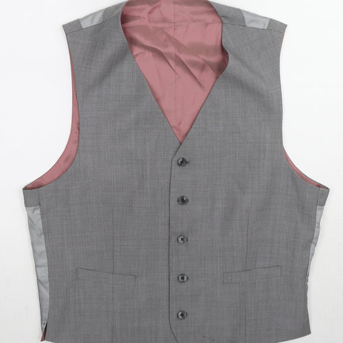 T.M.Lewin Mens Grey Wool Jacket Suit Waistcoat Size 44 Regular