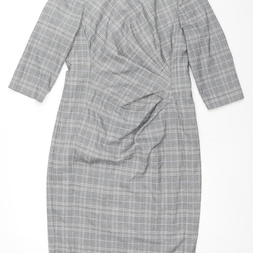 Marks and Spencer Womens Grey Plaid Polyester Shift Size 14 Round Neck Zip