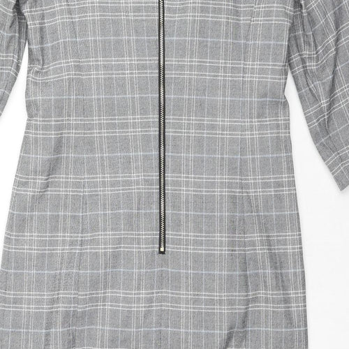 Marks and Spencer Womens Grey Plaid Polyester Shift Size 14 Round Neck Zip