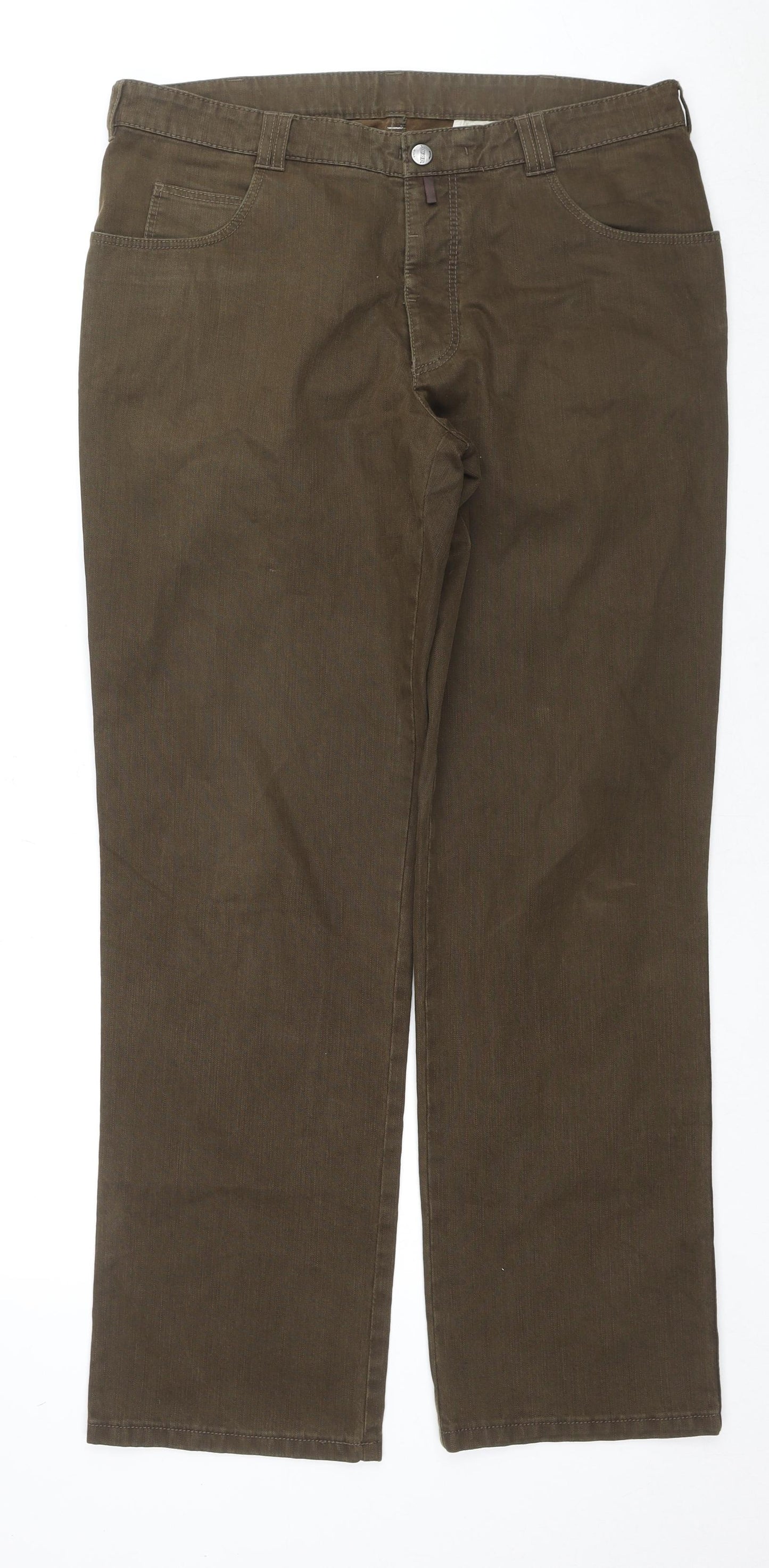 Meyer Mens Brown Cotton Trousers Size 36 in L32 in Regular Zip