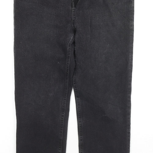 Marks and Spencer Womens Black Cotton Straight Jeans Size 14 L25 in Regular Zip