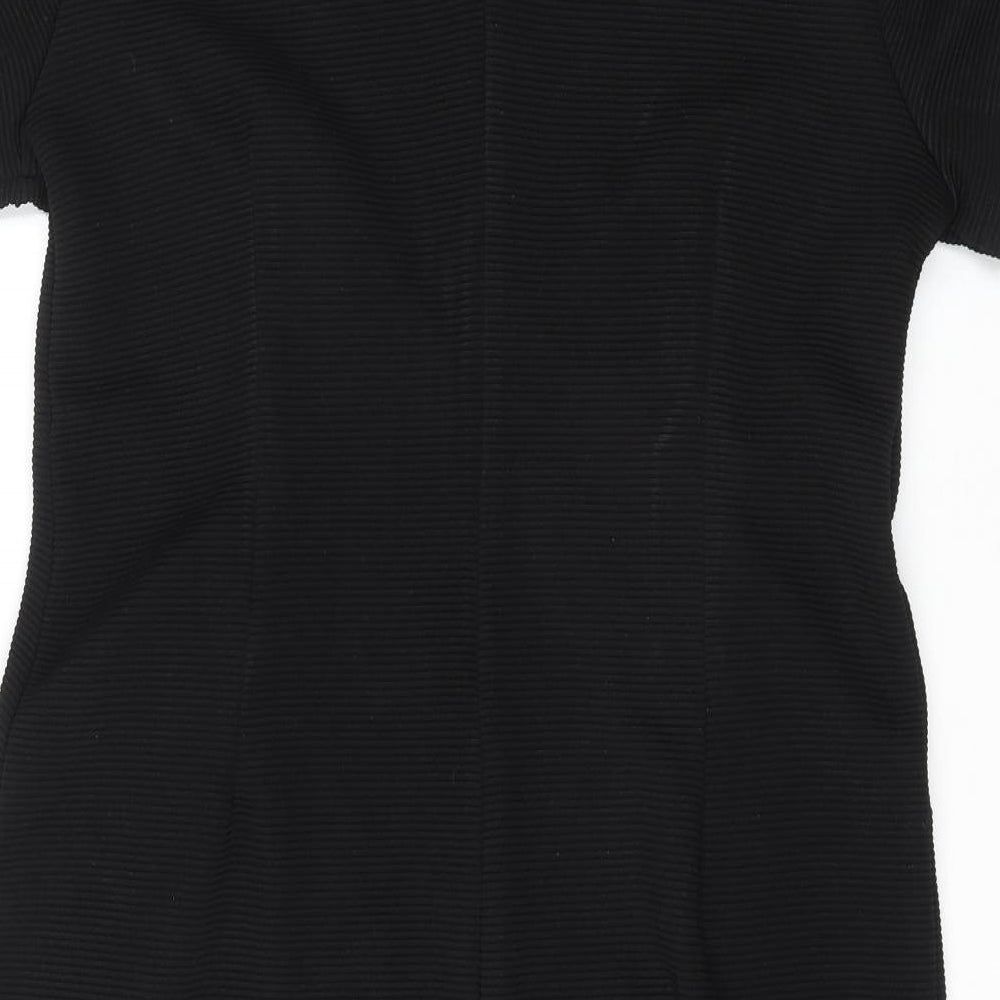 Collection Womens Black Polyester Shift Size 16 Round Neck Zip