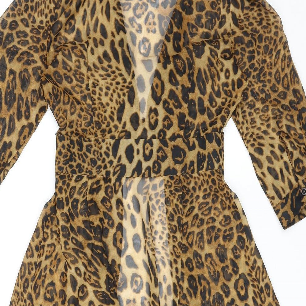 Nuts and Bolts Womens Multicoloured Animal Print Polyester Kimono Blouse Size 10 Collared - Leopard Print
