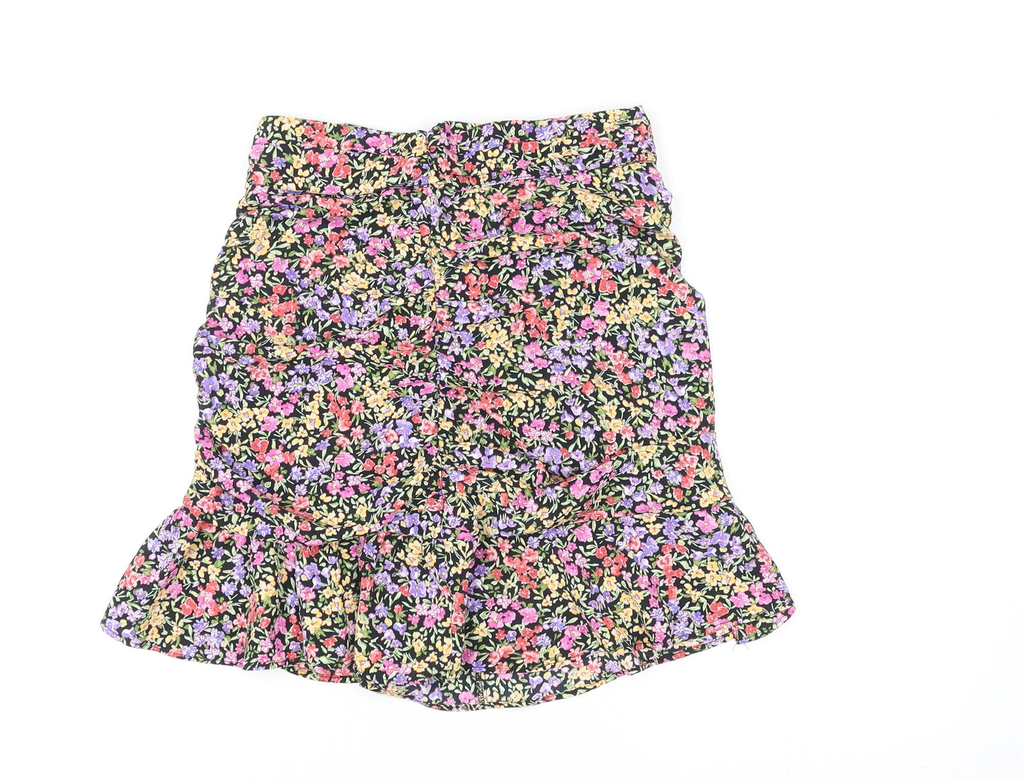 Zara Womens Multicoloured Floral Polyester Skater Skirt Size XS Zip