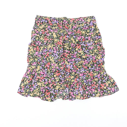 Zara Womens Multicoloured Floral Polyester Skater Skirt Size XS Zip