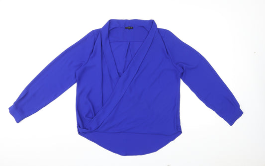 River Island Womens Blue Polyester Basic Blouse Size 14 V-Neck - Wrap Front Detail