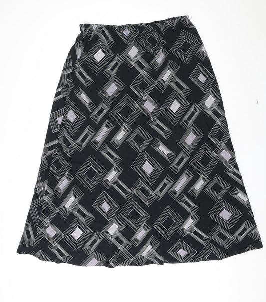 Editions Womens Black Geometric Viscose Swing Skirt Size 18