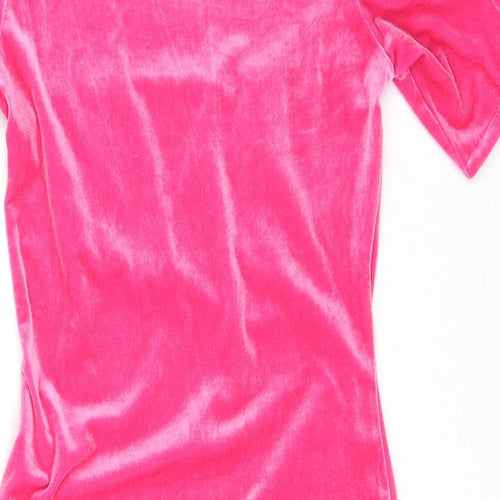 Love & Other things Womens Pink Polyester Mini Size M Square Neck Pullover