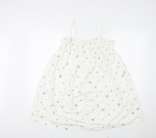 H&M Womens White Floral Cotton Slip Dress Size S Square Neck Pullover