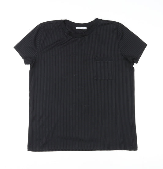 Zara Womens Black Polyester Basic T-Shirt Size L Round Neck