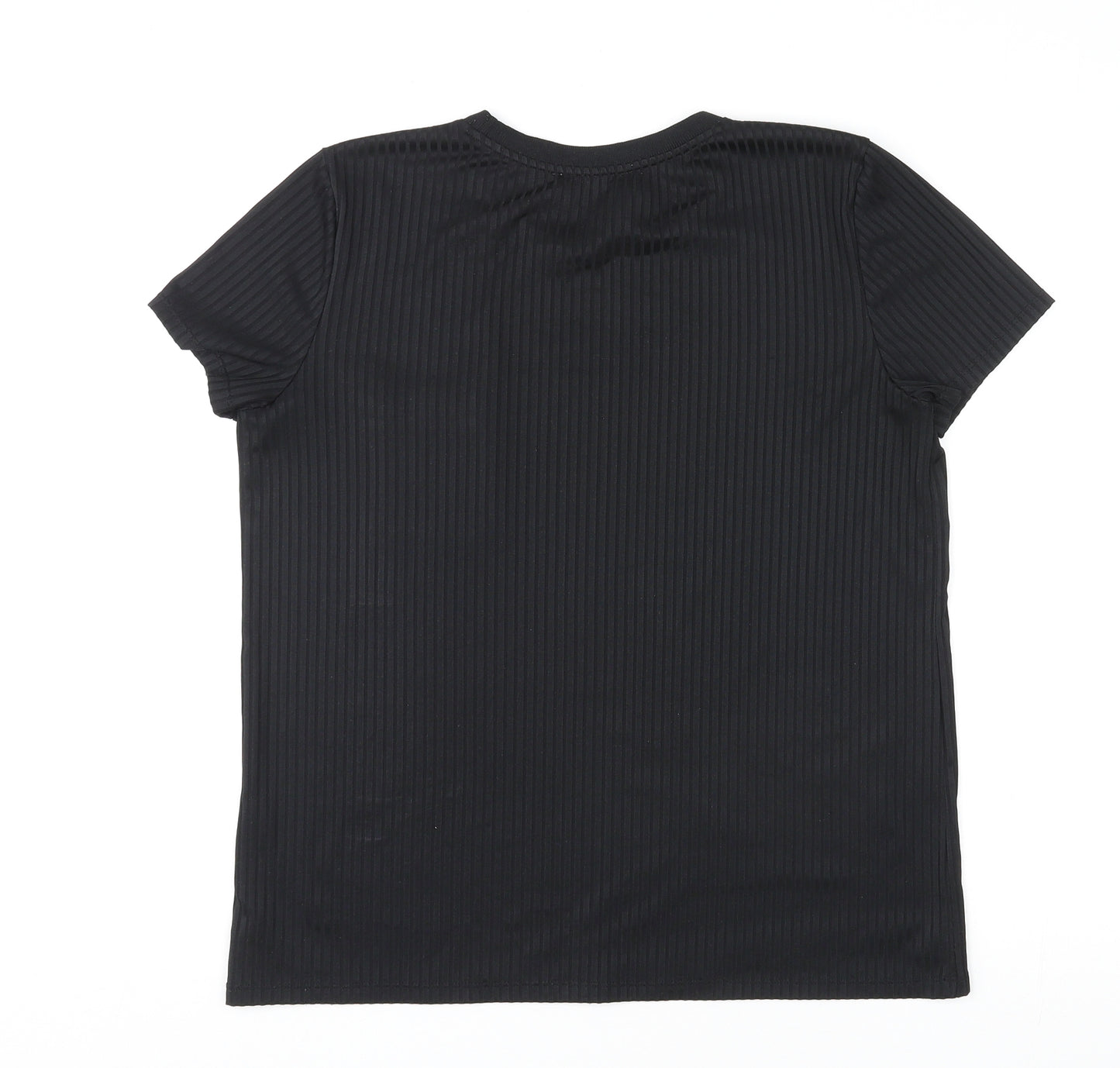 Zara Womens Black Polyester Basic T-Shirt Size L Round Neck