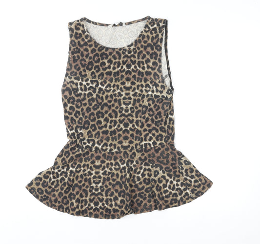 New Look Womens Multicoloured Animal Print Cotton Basic Tank Size 10 Round Neck - Leopard Print