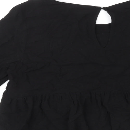 Topshop Womens Black Viscose Basic Blouse Size 14 Round Neck