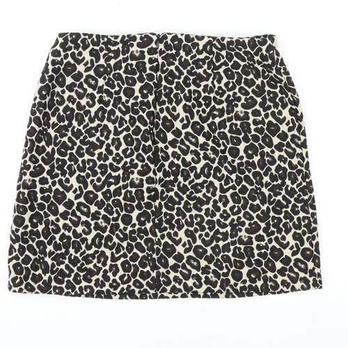 Warehouse Womens Multicoloured Animal Print Polyester A-Line Skirt Size 12 Zip - Leopard pattern