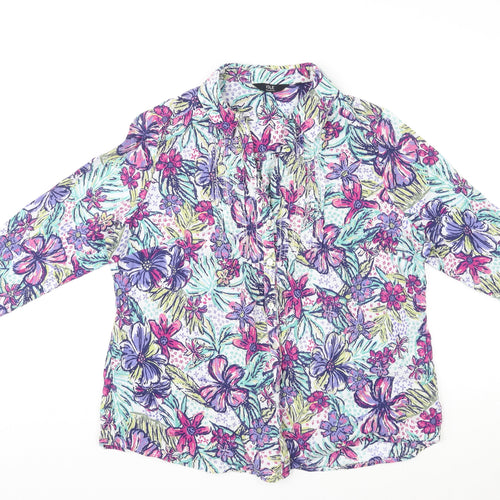 EWM Womens Multicoloured Floral Cotton Basic Button-Up Size 20 V-Neck