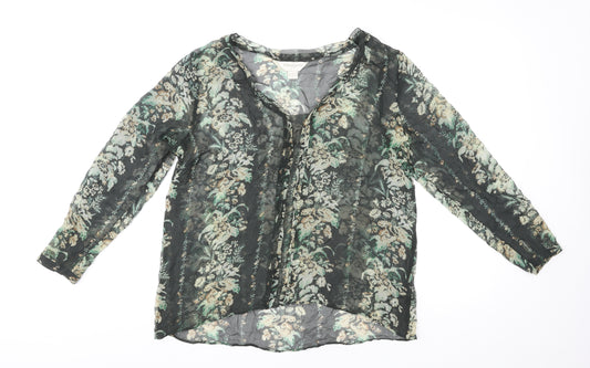 Monsoon Womens Green Floral Silk Basic Blouse Size 14 Boat Neck