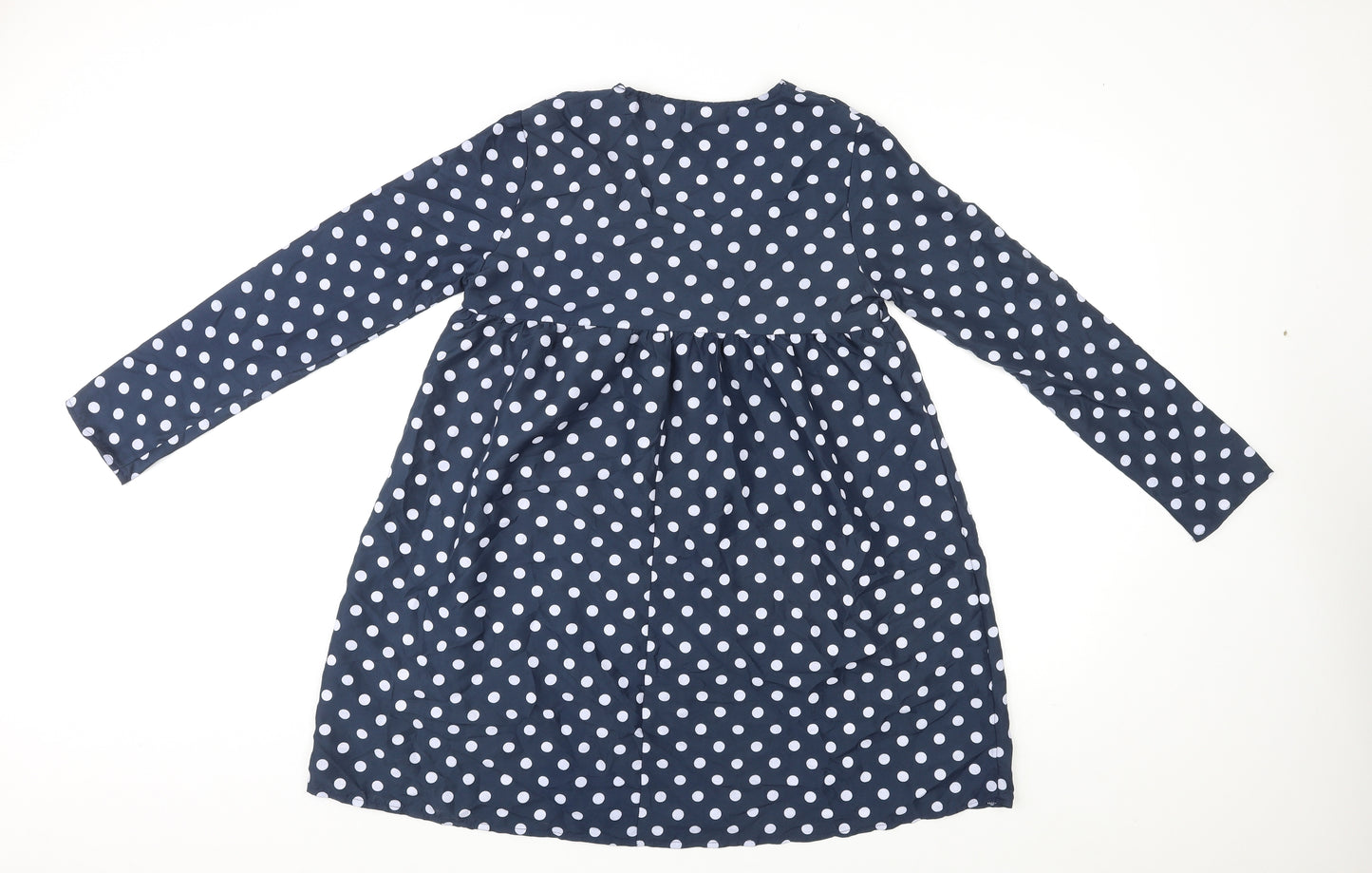 PRETTYLITTLETHING Womens Blue Polka Dot Polyester A-Line Size 10 V-Neck Pullover