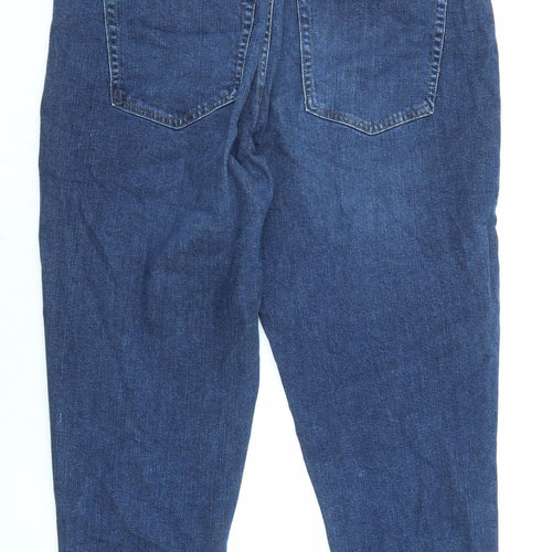 Marks and Spencer Womens Blue Cotton Mom Jeans Size 16 L24 in Regular Zip