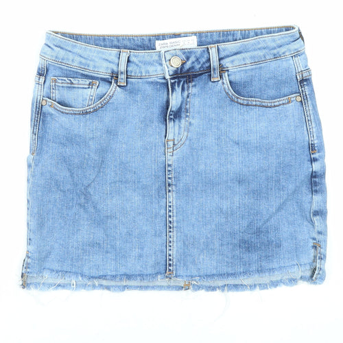 Zara Womens Blue Cotton Mini Skirt Size M Zip