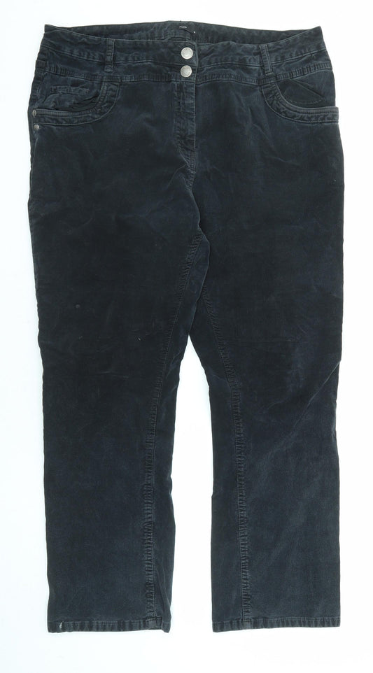 M&Co Womens Black Cotton Trousers Size 18 L27 in Regular Zip