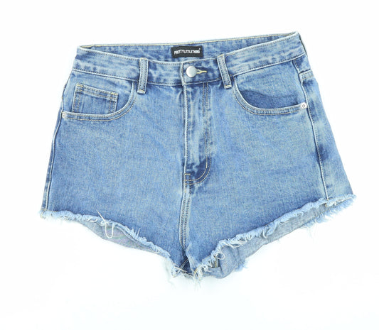 PRETTYLITTLETHING Womens Blue Cotton Cut-Off Shorts Size 8 Regular Zip - Distressed look