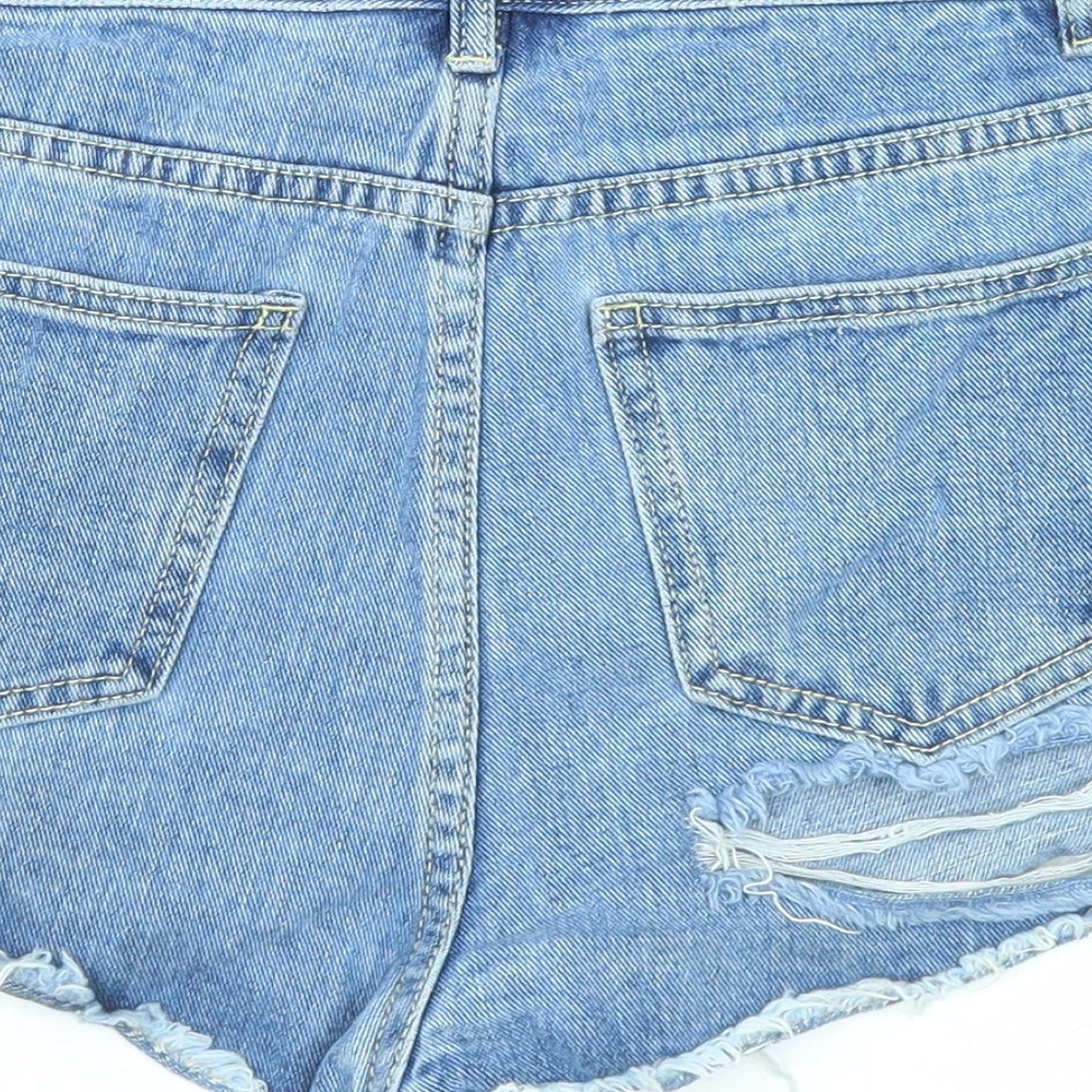 PRETTYLITTLETHING Womens Blue Cotton Cut-Off Shorts Size 8 Regular Zip - Distressed look