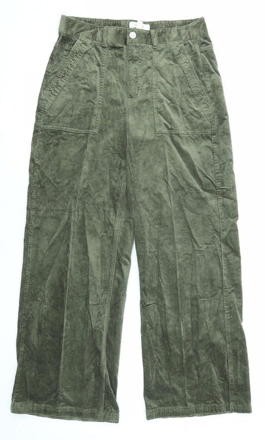 Per Una Womens Green Cotton Cargo Trousers Size 12 L30 in Regular Zip