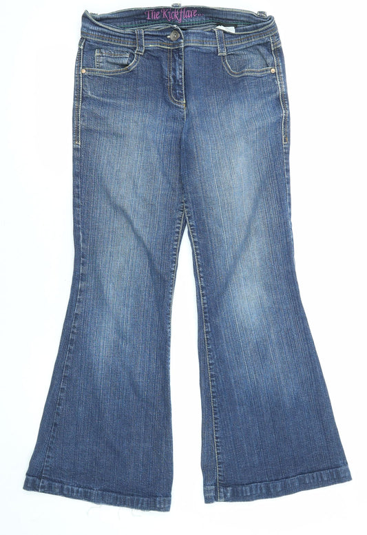 NEXT Womens Blue Cotton Bootcut Jeans Size 12 L28 in Regular Zip